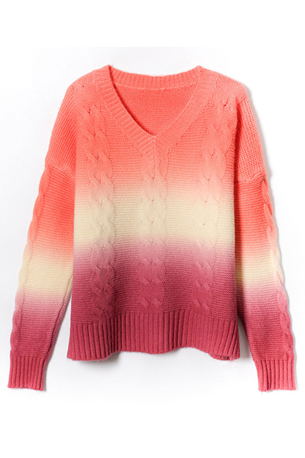 Women Tremendous Gradient Pattern Ribbed Cuff Warm Casual Winter Pullover Sweater