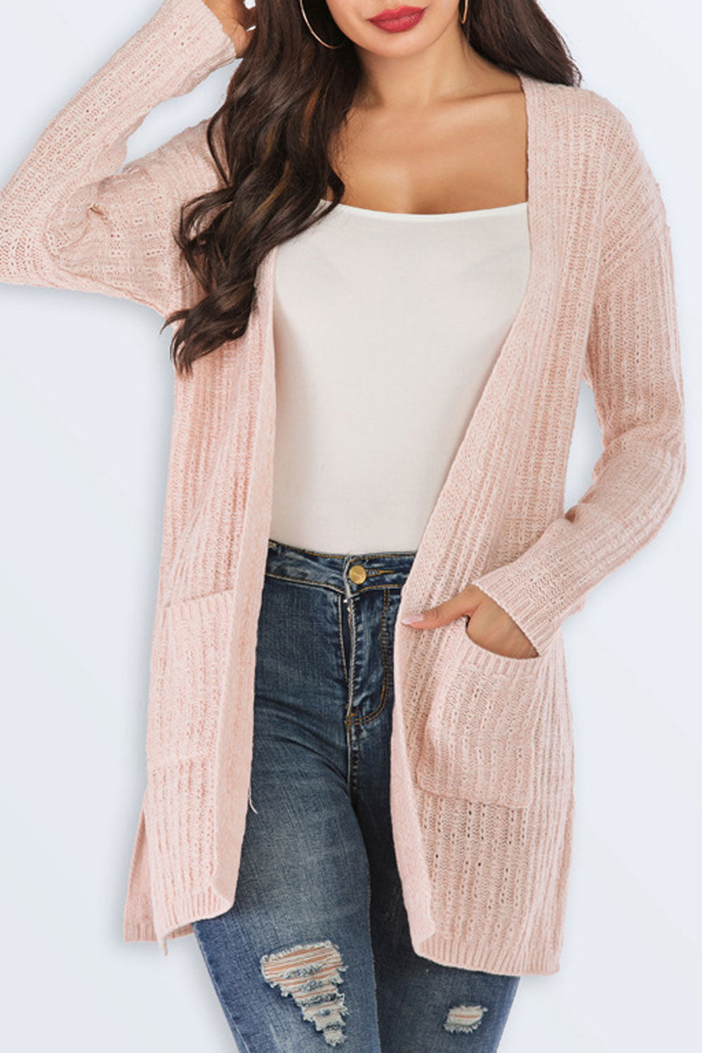 Women Lovely Long Sleeve Pocket Cardigan