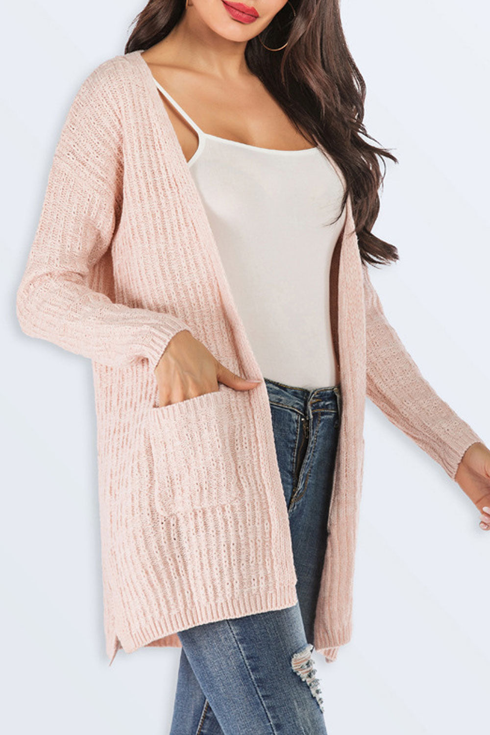 Women Lovely Long Sleeve Pocket Cardigan