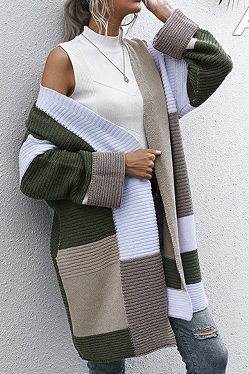 Women Deep V-Neck Winter Mid-Length Fashion Long Sleeve Superb Solid Colored Knitted Cardigan