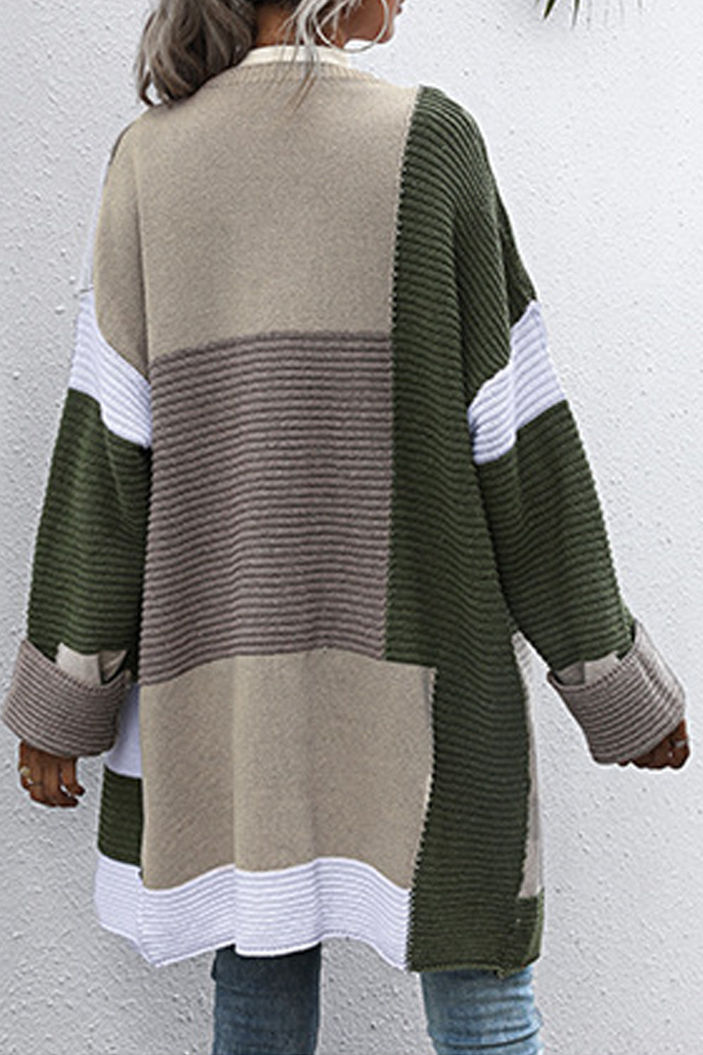 Women Deep V-Neck Winter Mid-Length Fashion Long Sleeve Superb Solid Colored Knitted Cardigan