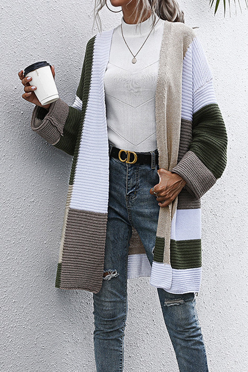 Women Deep V-Neck Winter Mid-Length Fashion Long Sleeve Superb Solid Colored Knitted Cardigan