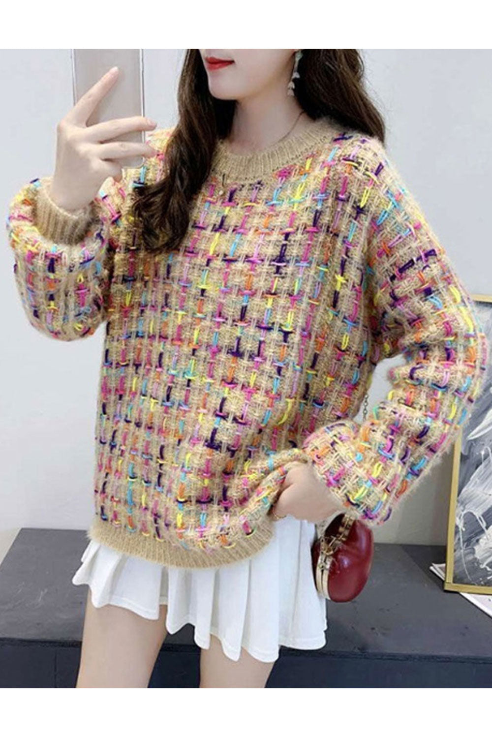 Women Winter Pullover Styled Thick Long Sleeve Tremendous Printed Pattern Windbreaker Sweater
