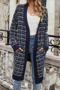 Women Fashionable Deep V-Neck Lovely Striped Pattern Warm Long Sleeve Winter Mid-Length Cardigan