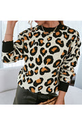 Women Splendid Leopard Pattern Restful Round Neck & Long Sleeve Winter Pullover Sweater