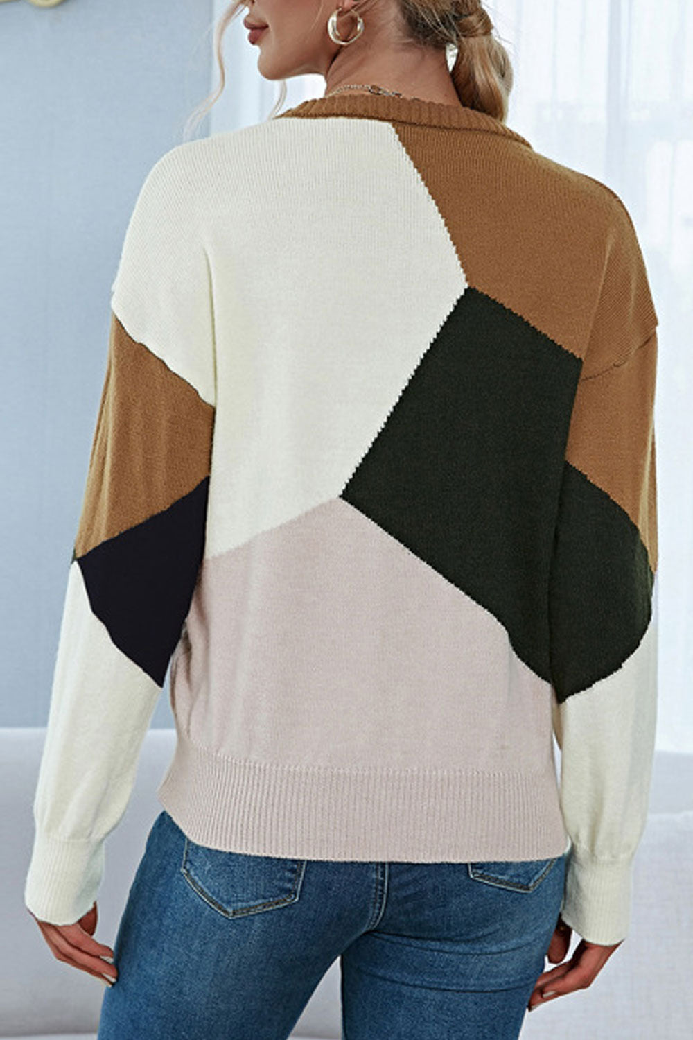 Women Elegent Solid Colored Knitted Long Sleeve Comfortable Round Neck Winter Pullover Sweater