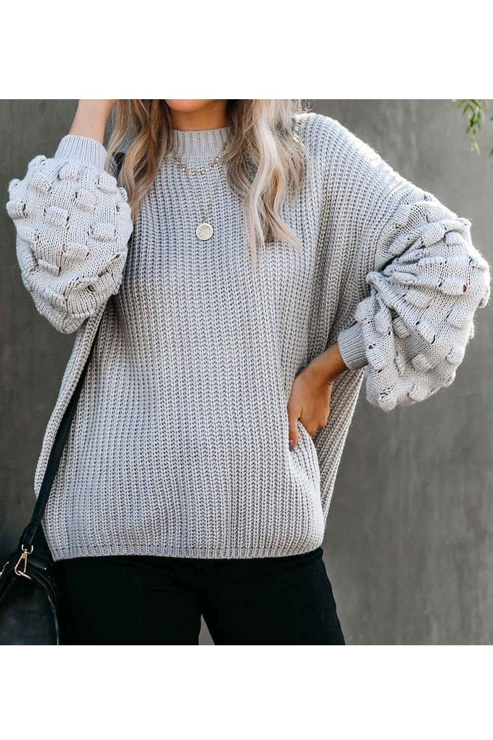 Women Winter Loose Warm Long Sleeve Easy Round Neck Massive Solid Colored Casual Sweater