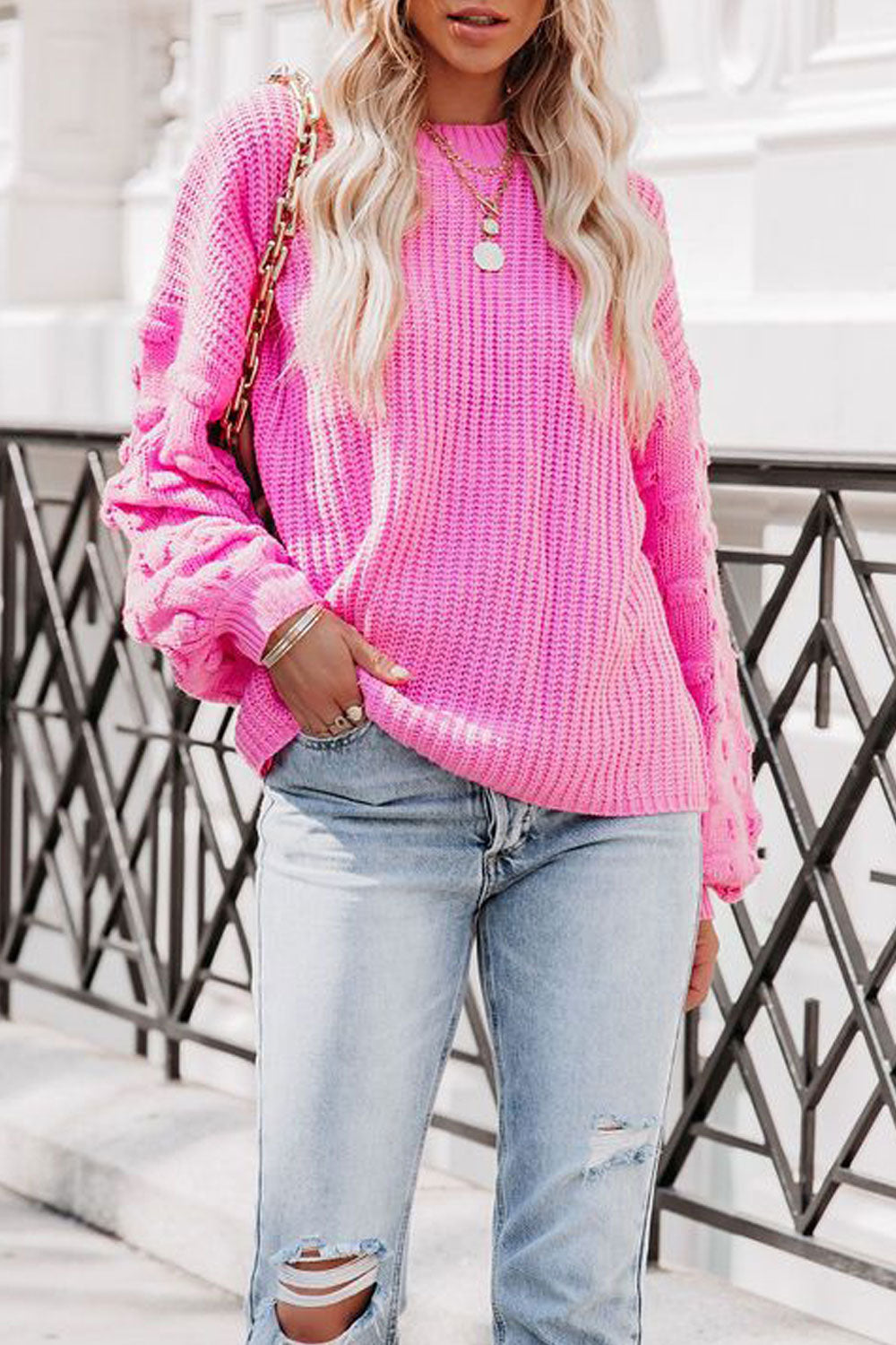 Women Winter Loose Warm Long Sleeve Easy Round Neck Massive Solid Colored Casual Sweater