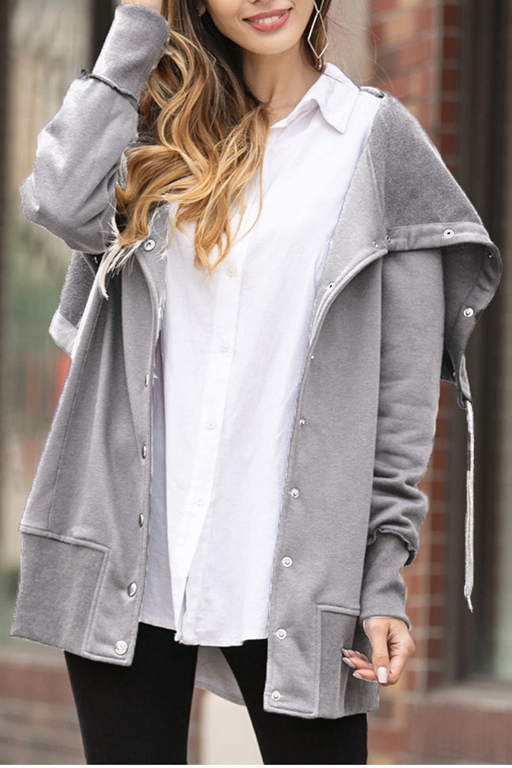 Women Pretty Solid Colored Easy Snap Button Closure Loose & Warm Long Sleeve Casual Jacket