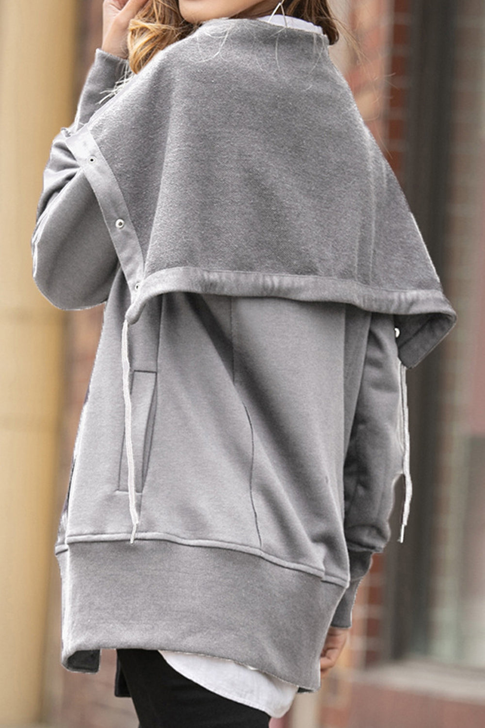 Women Pretty Solid Colored Easy Snap Button Closure Loose & Warm Long Sleeve Casual Jacket