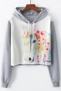Women Beautiful Printed Ribbed Long Sleeve Hooded Neck Pullover Winter Casual Hoodie