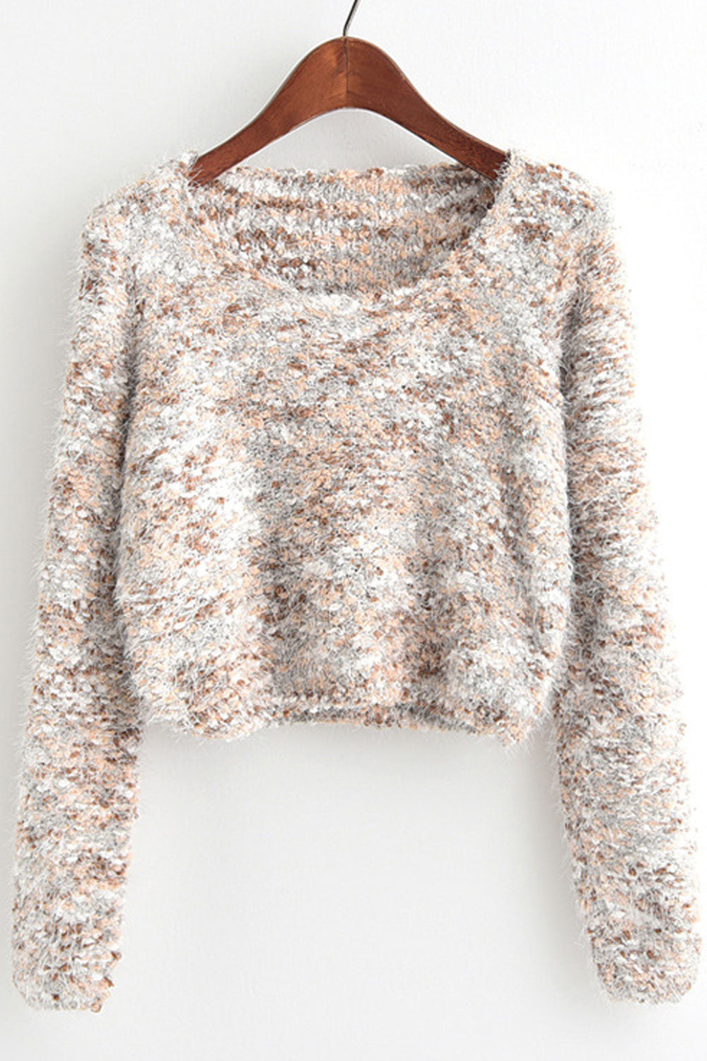 Women Lovely Solid Colored Stretchable Knitted Long Sleeve Short Winter Fashion Pullover Sweater
