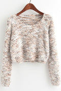 Women Lovely Solid Colored Stretchable Knitted Long Sleeve Short Winter Fashion Pullover Sweater