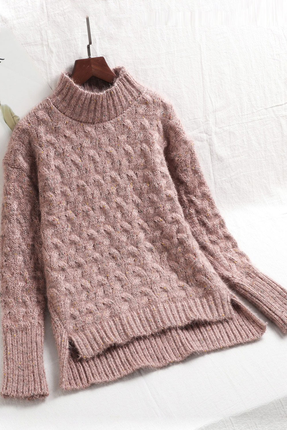 Women Comfortable Half Turtle Neck Warm Long Sleeve Superb Solid Colored Casual Sweater