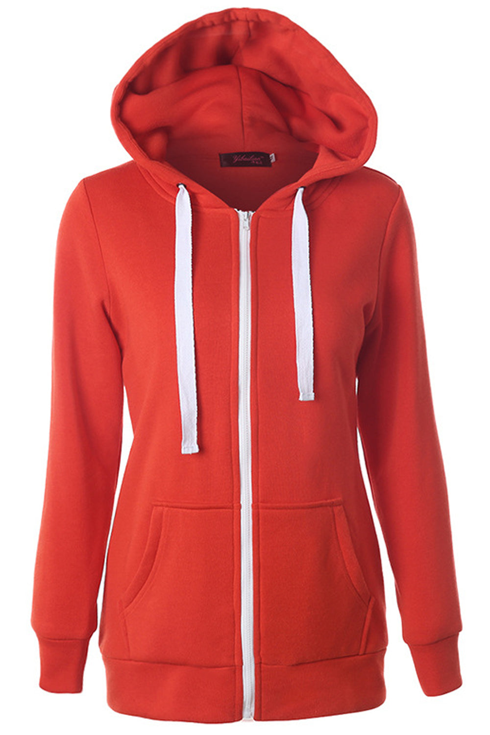 Women Beautiful Solid Colored Reliable Ribbed Cuff Zip Up Drawstring Hooded Neck Casual Jacket
