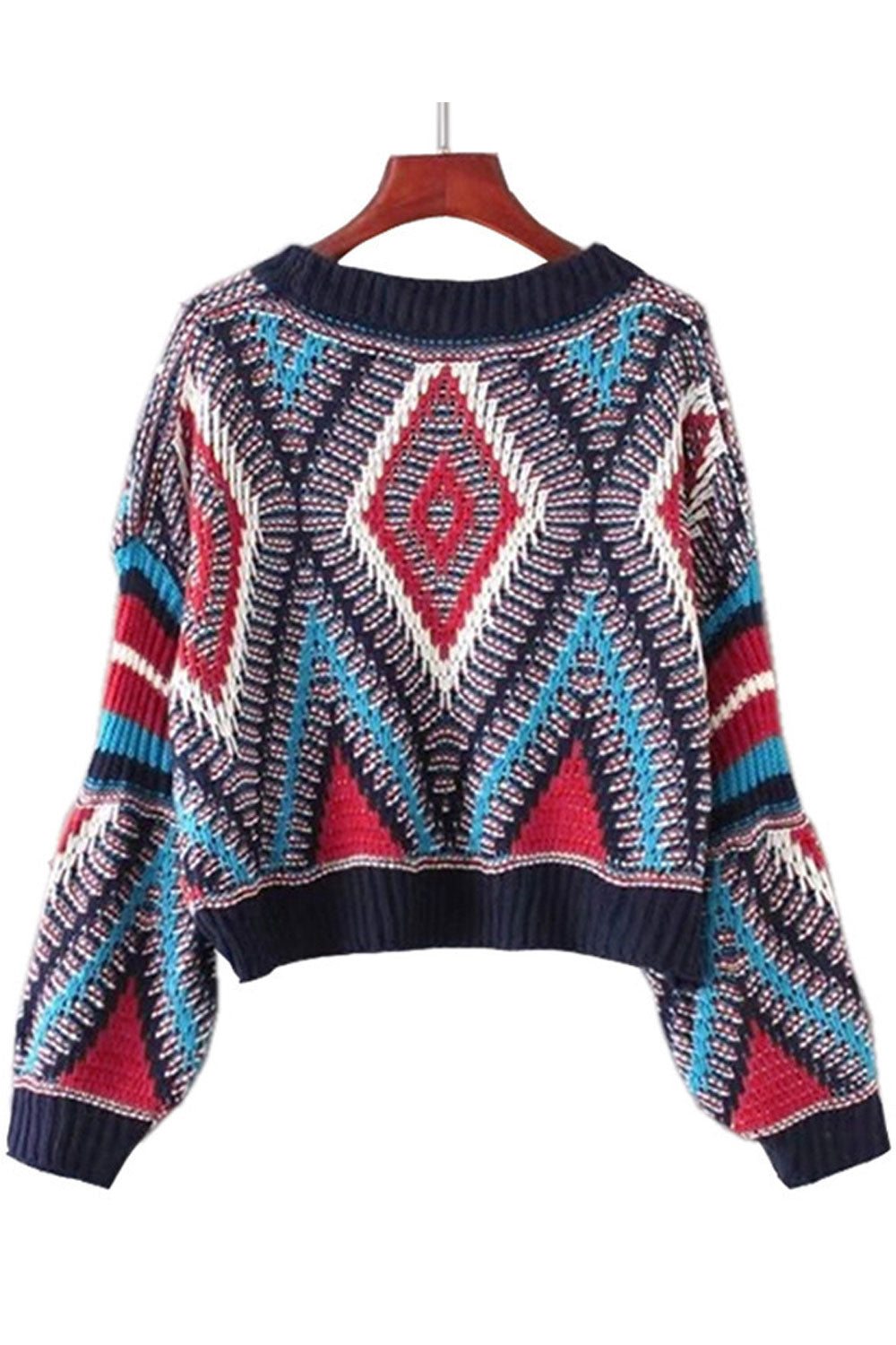 Women Trendy Geometry Pattern Knitted Long Sleeve Winter Fashion Pullover Casual Sweater