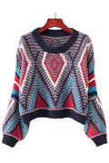 Women Trendy Geometry Pattern Knitted Long Sleeve Winter Fashion Pullover Casual Sweater