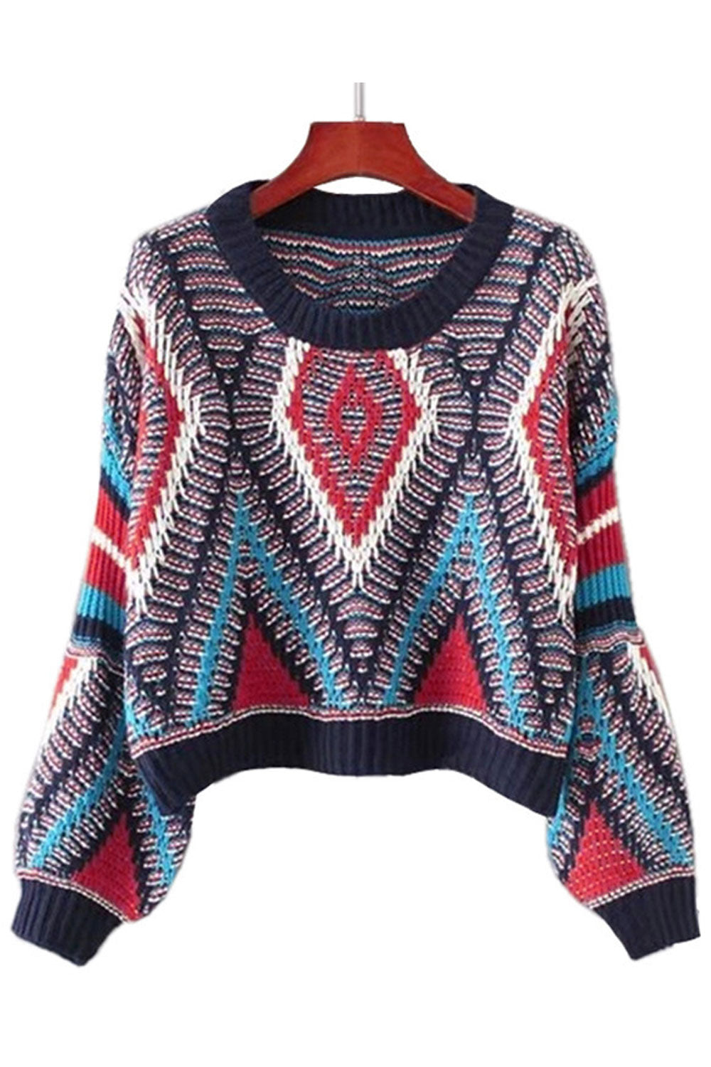 Women Trendy Geometry Pattern Knitted Long Sleeve Winter Fashion Pullover Casual Sweater