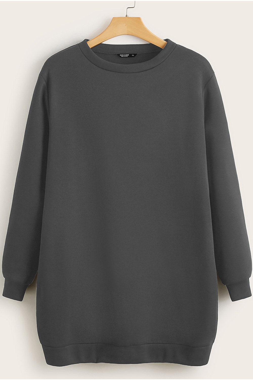 Women Decent Loose Fit Solid Pattern Long Sleeve Ribbed Hem Sweatshirt