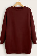 Women Decent Loose Fit Solid Pattern Long Sleeve Ribbed Hem Sweatshirt
