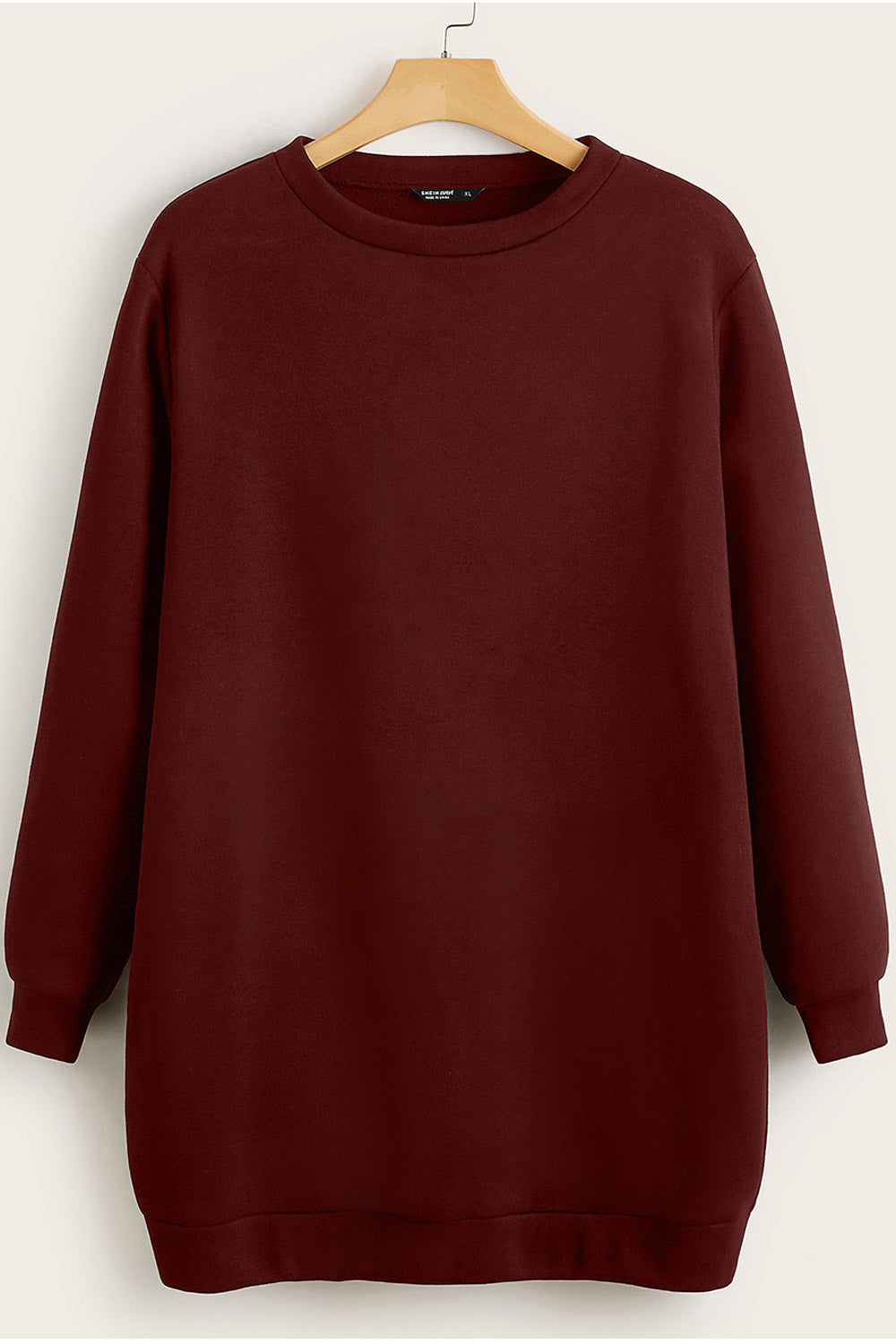 Women Decent Loose Fit Solid Pattern Long Sleeve Ribbed Hem Sweatshirt