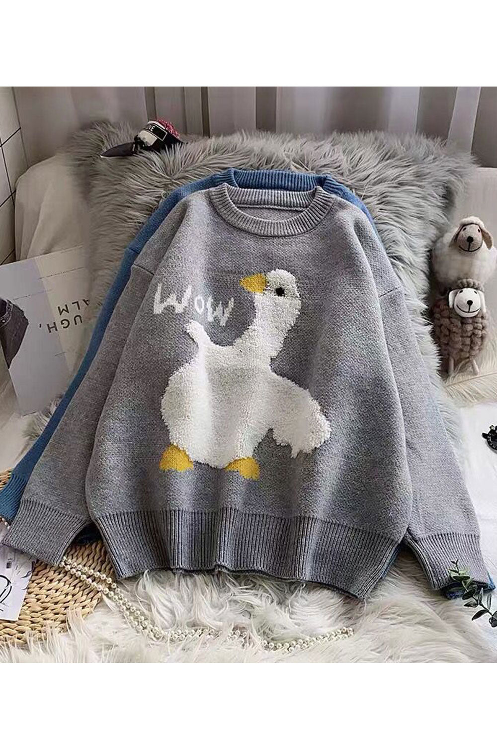 Women Amazing Cartoon Pattern Loose Long Sleeve Winter Pullover Weekend Sweater