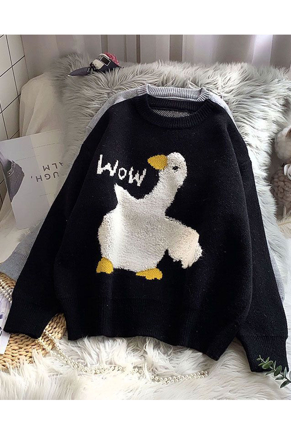 Women Amazing Cartoon Pattern Loose Long Sleeve Winter Pullover Weekend Sweater