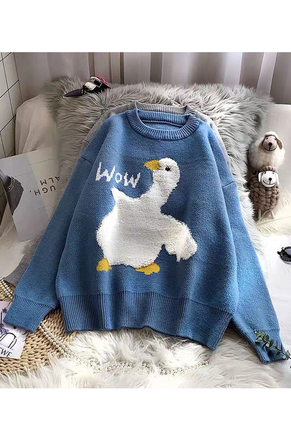 Women Amazing Cartoon Pattern Loose Long Sleeve Winter Pullover Weekend Sweater