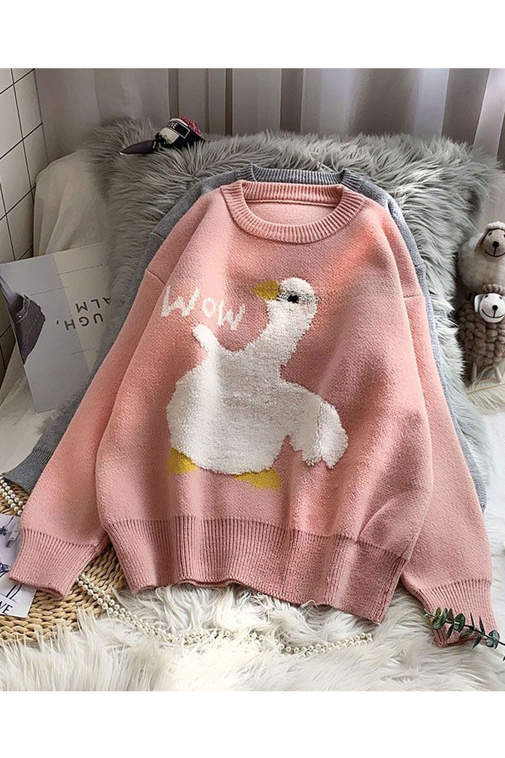 Women Amazing Cartoon Pattern Loose Long Sleeve Winter Pullover Weekend Sweater