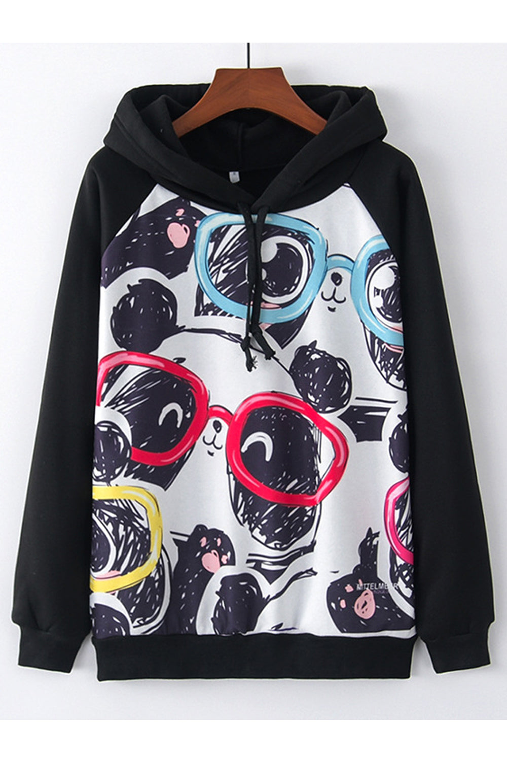 Women Modern Print Pattern Drawstring Hooded Neck Ribbed Long Sleeve Winter Casual Hoodie