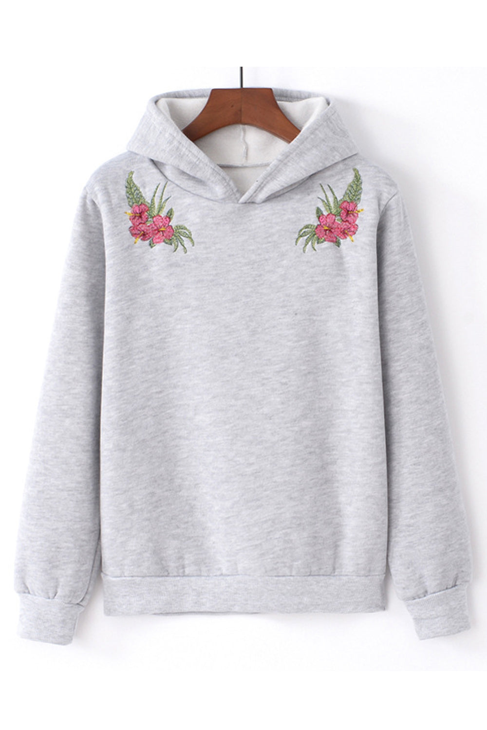 Women Relaxed Fit Ribbed Hem Superb Floral Pattern Warm Ribbed Cuff Pullover Casual Hoodie
