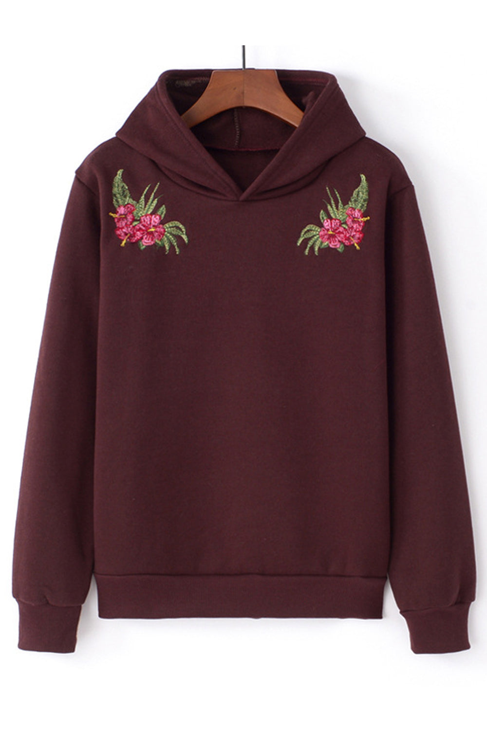 Women Relaxed Fit Ribbed Hem Superb Floral Pattern Warm Ribbed Cuff Pullover Casual Hoodie