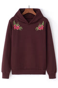 Women Relaxed Fit Ribbed Hem Superb Floral Pattern Warm Ribbed Cuff Pullover Casual Hoodie
