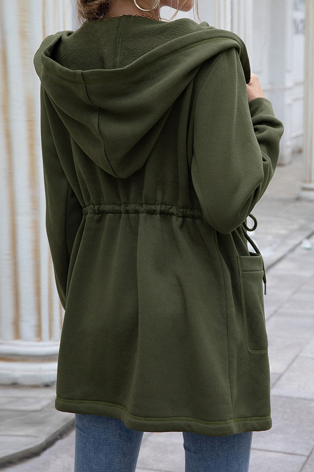 Women Superb Adjustable Drawstring Waist Closure Flap Pockets Comfy Long Sleeve Warm Cardigan