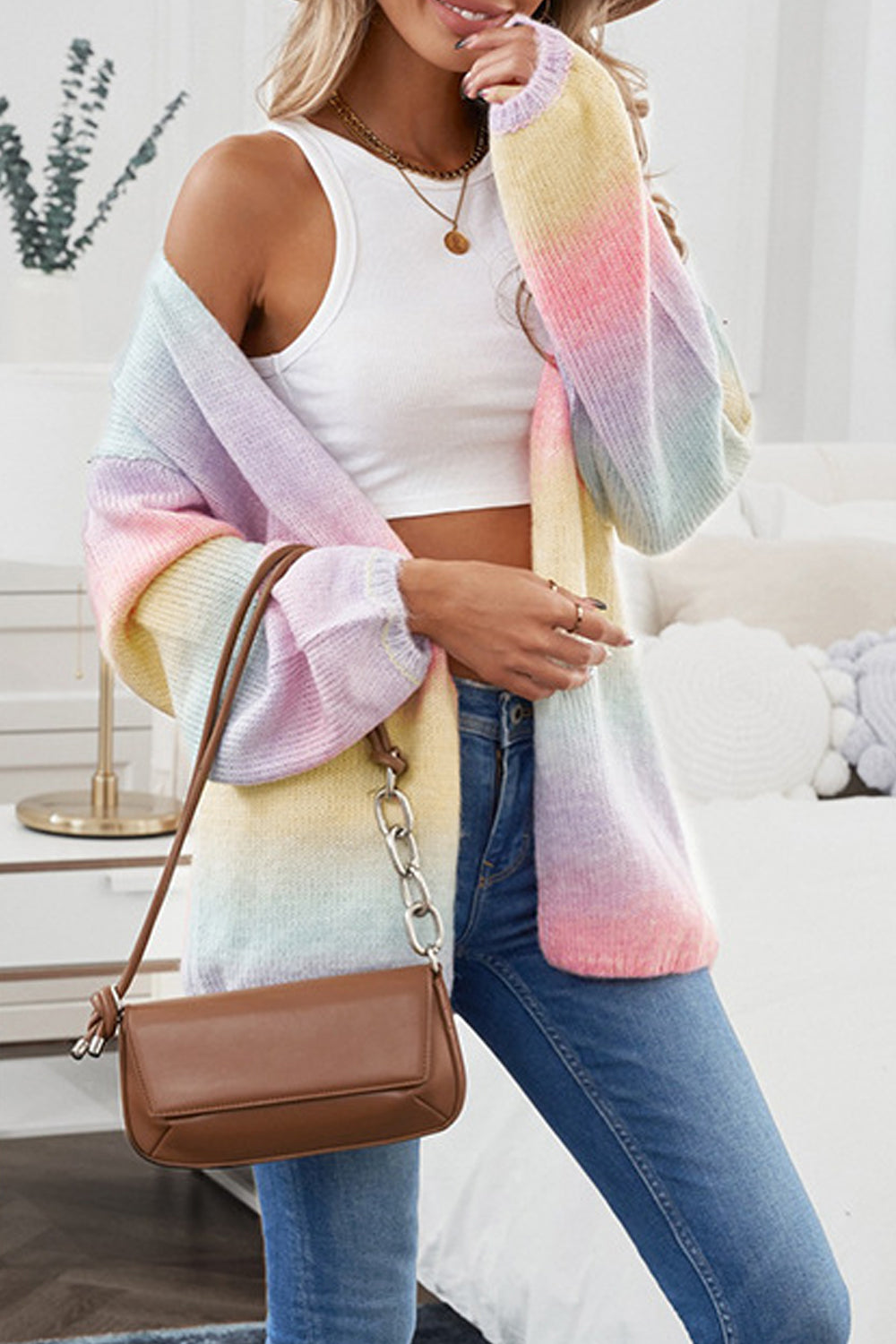 Women Lovely Mulitcolor Front Open Long Sleeve Restful Loose Fit Fashionic Winter Cardigan