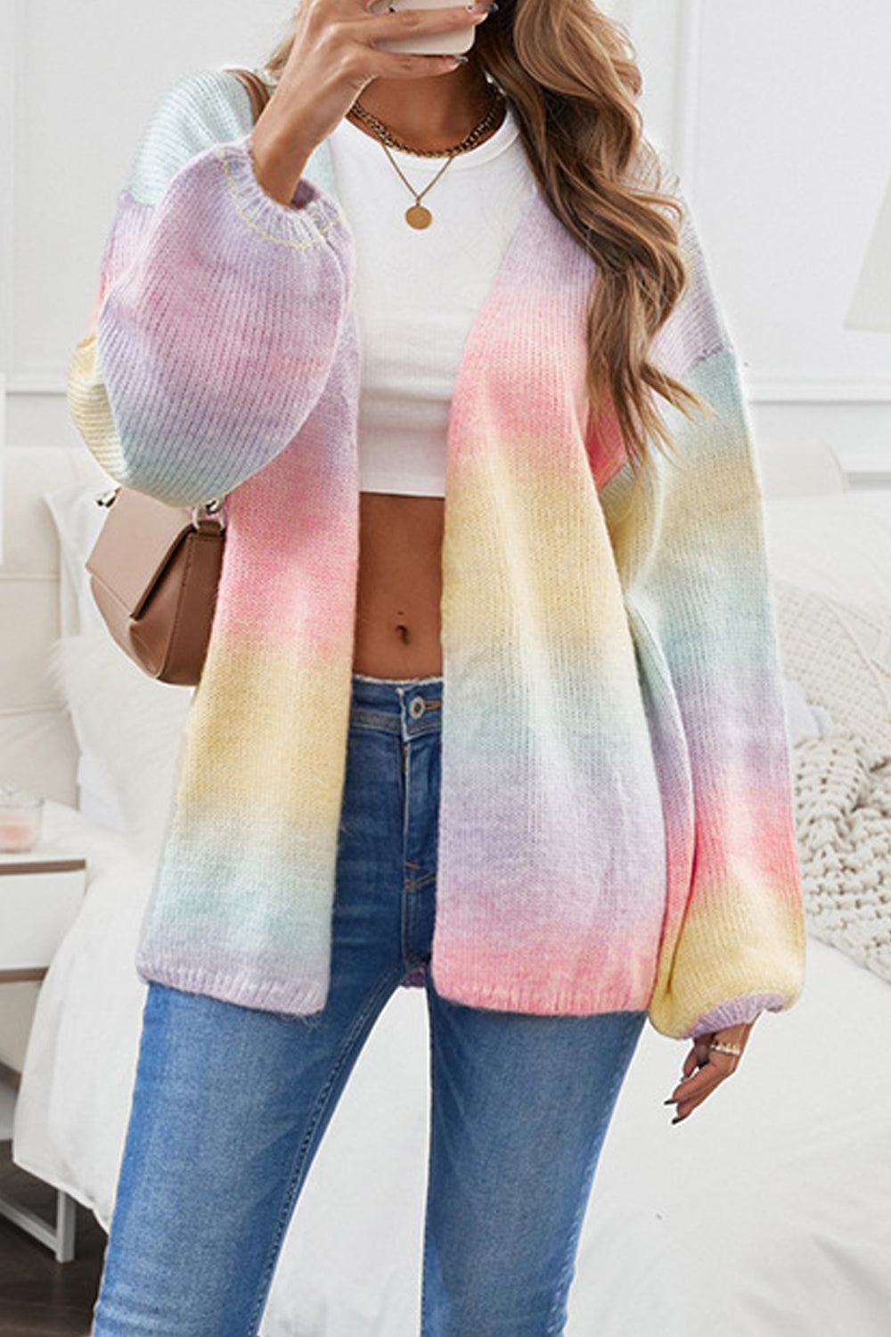Women Lovely Mulitcolor Front Open Long Sleeve Restful Loose Fit Fashionic Winter Cardigan