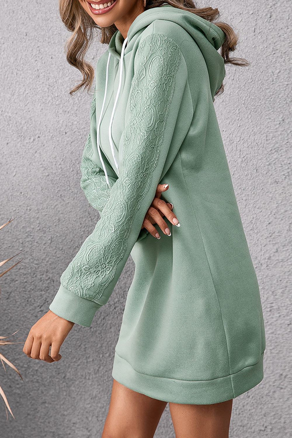Women Lovely Solid Colored Comfortable Long Sleeve Durable Drawstring Mid-Length Hoodie