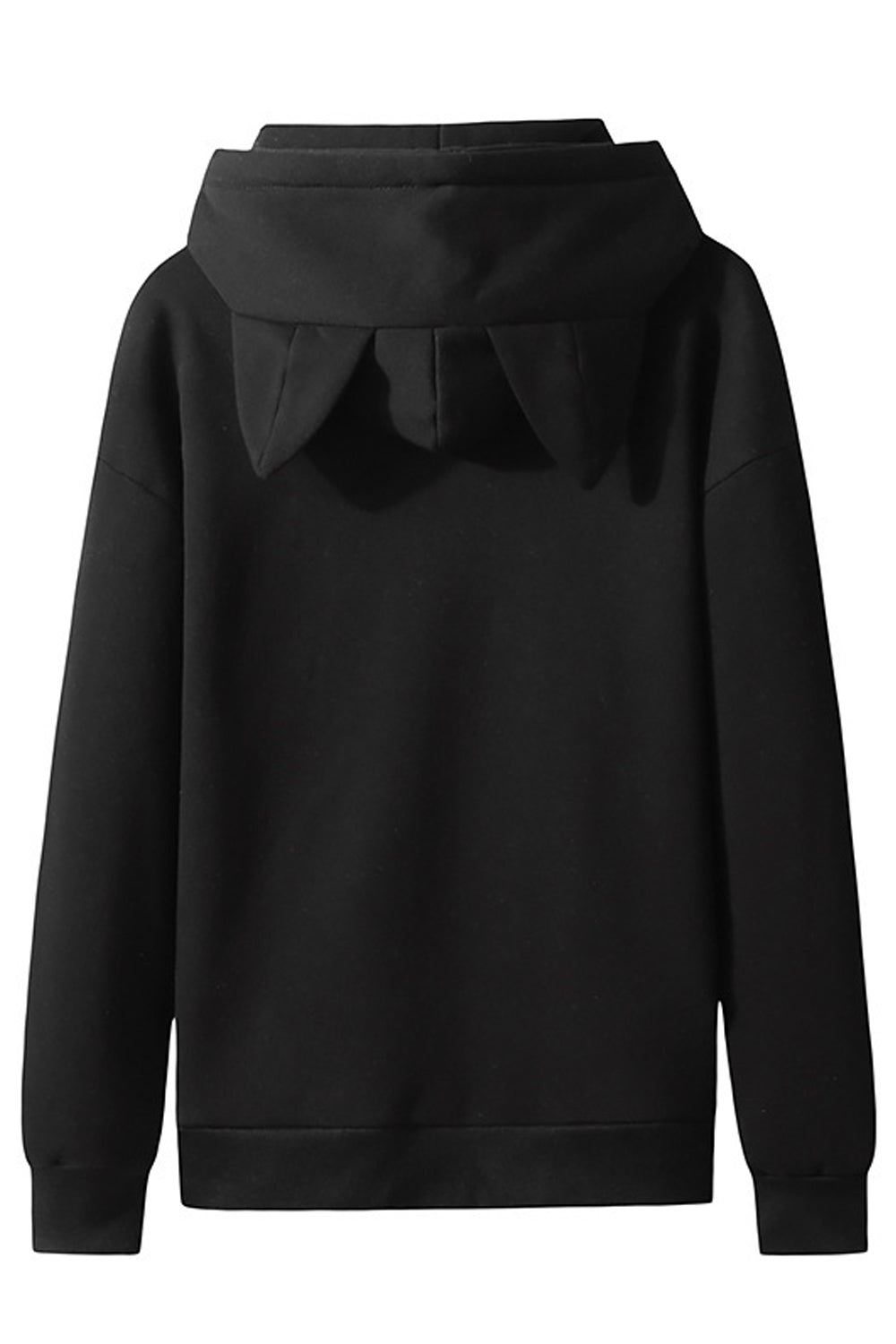 Women Stylish Solid Colored Warm Ribbed Cuff Cat Ear Hooded Fleece Winter Casual Pullover Hoodie