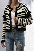 Women Amazing Loose Fit Zebra Printed Long Sleeve Round Neck Winter Short Cardigan