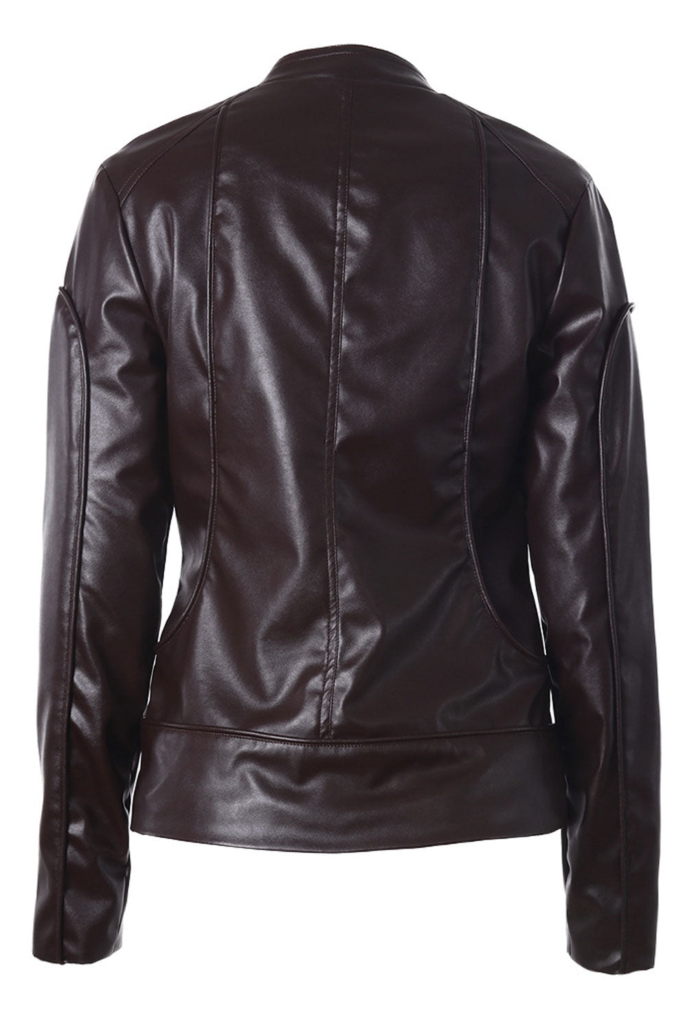 Women Modern Designed Standup Collar Zip Closure Side Pockets Comfy Winter Leather Jacket