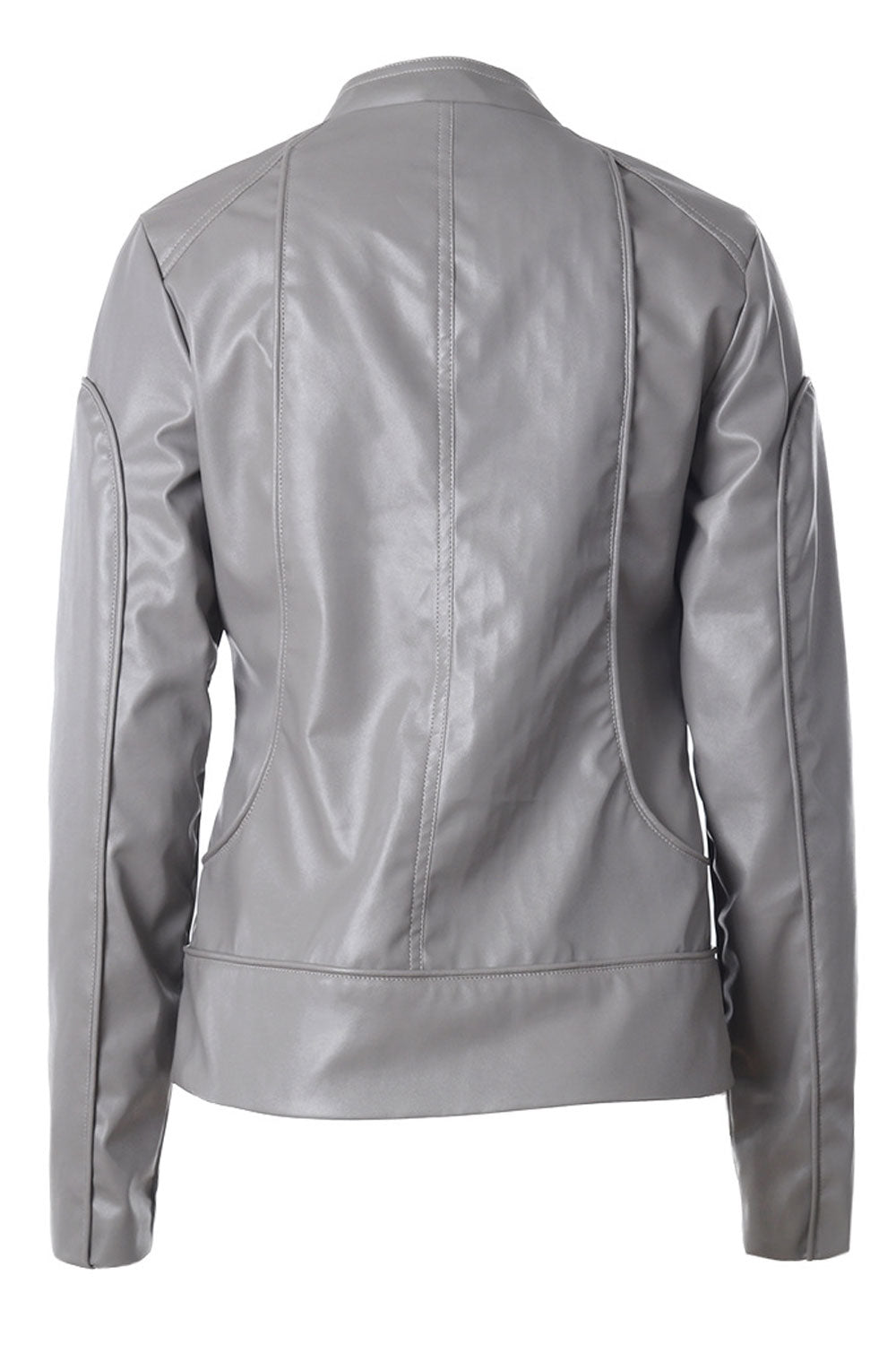 Women Modern Designed Standup Collar Zip Closure Side Pockets Comfy Winter Leather Jacket