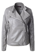 Women Modern Designed Standup Collar Zip Closure Side Pockets Comfy Winter Leather Jacket