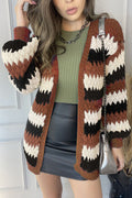 Women Unique Knitted Stripe Pattern Front Open Beautiful Sleeves Warm Winter Cardigan