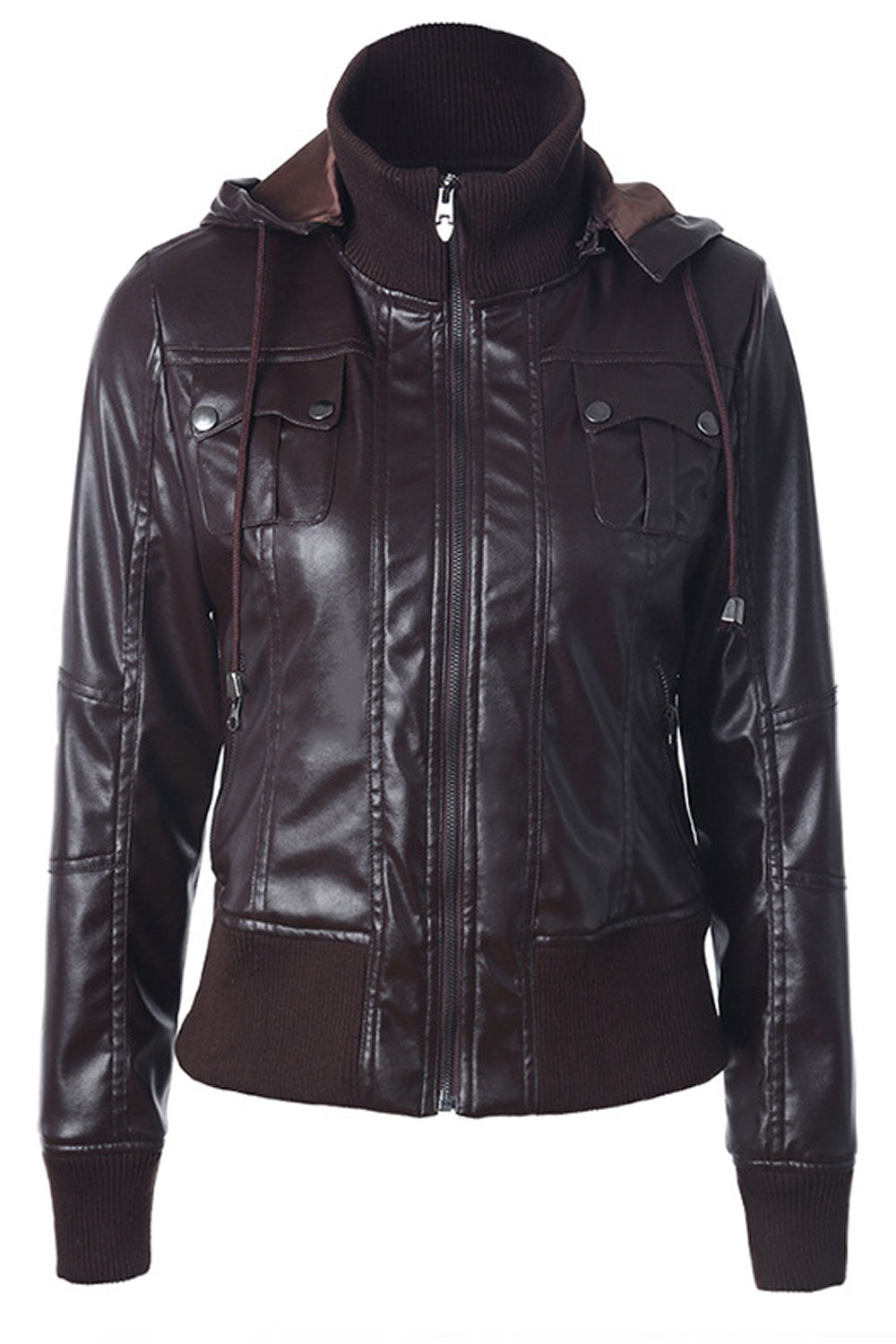 Women Outstanding Designed Ribbed Hem & Cuff Adjustable Hooded Zip Closure Comfy & Attractive Leather Jacket