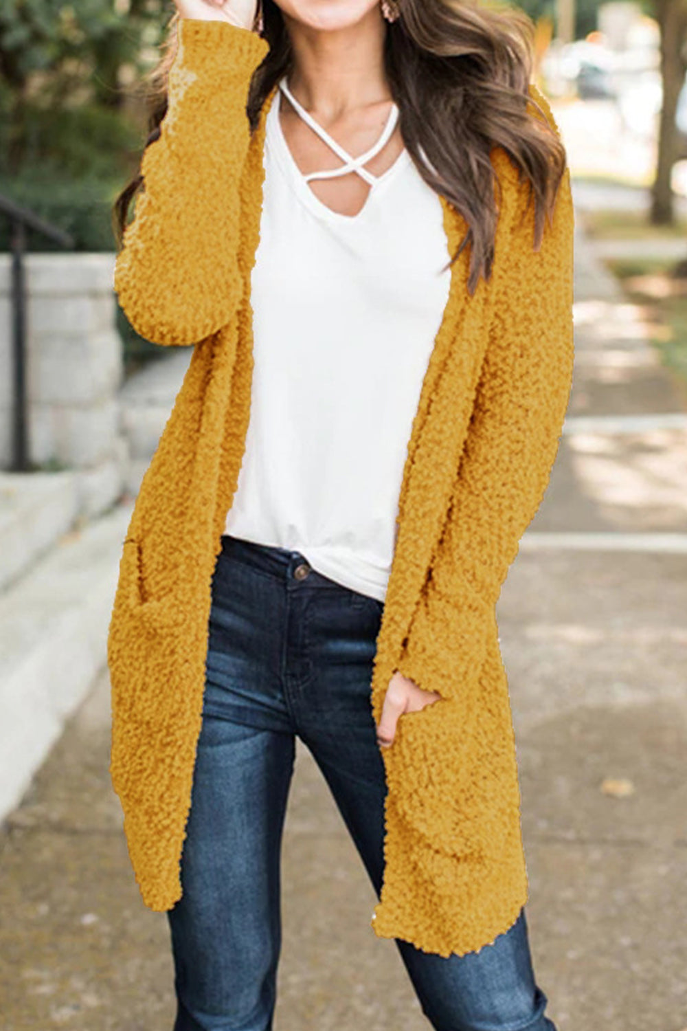 Women Comfortable Big Pockets Front Open Style Knitted Warm Winter Cardigan