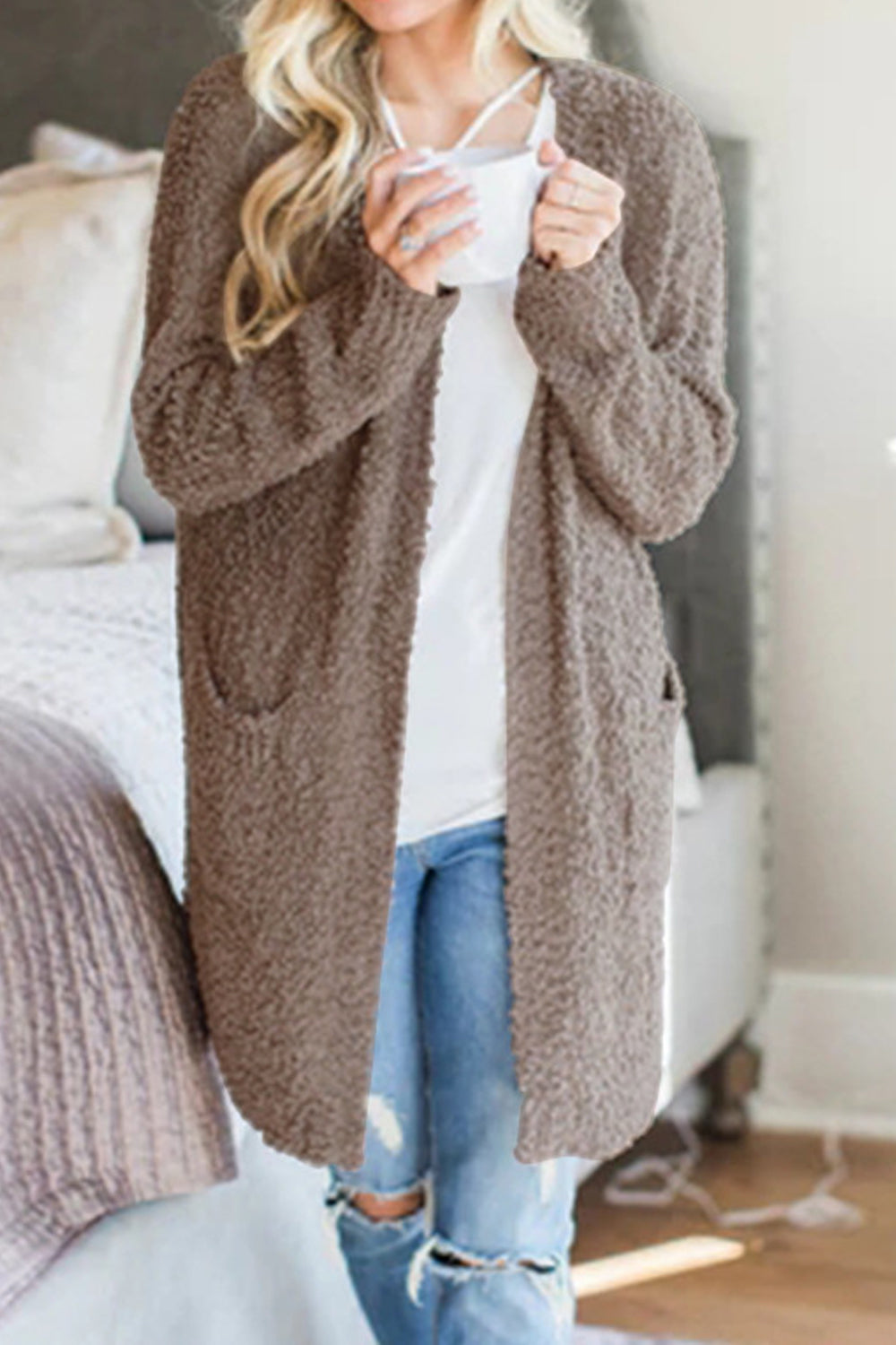 Women Comfortable Big Pockets Front Open Style Knitted Warm Winter Cardigan