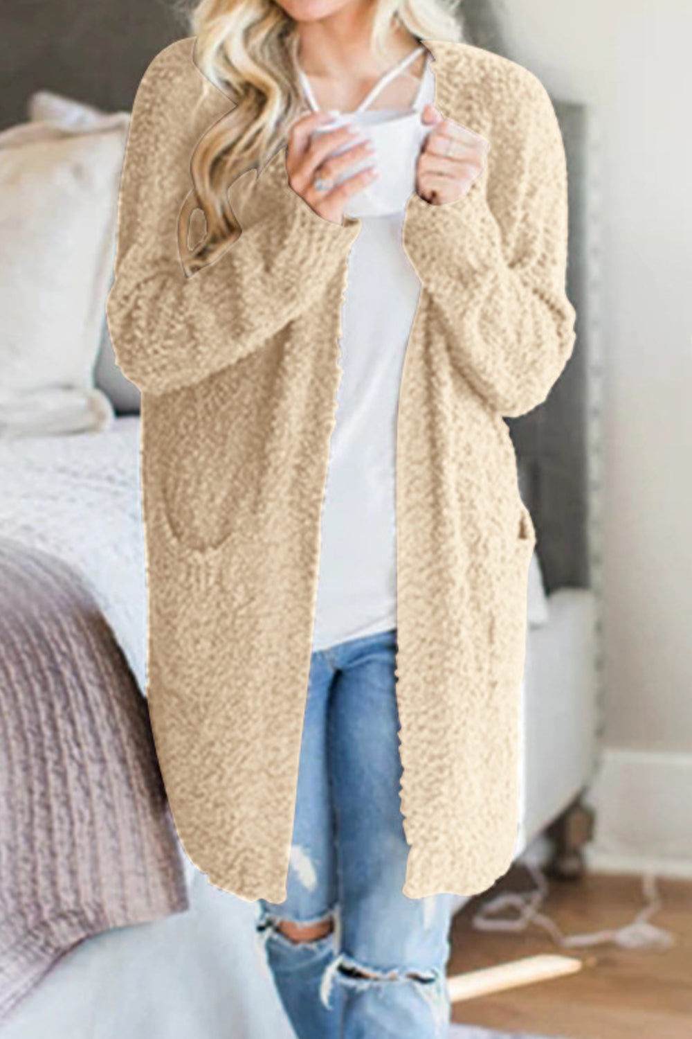 Women Comfortable Big Pockets Front Open Style Knitted Warm Winter Cardigan