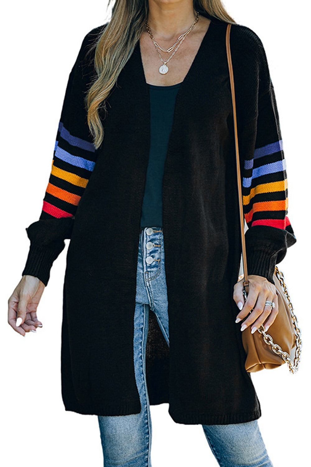 Women Restful Easily Wearable Colorful Sleeve Solid Pattern Warm & Thick Cardigan