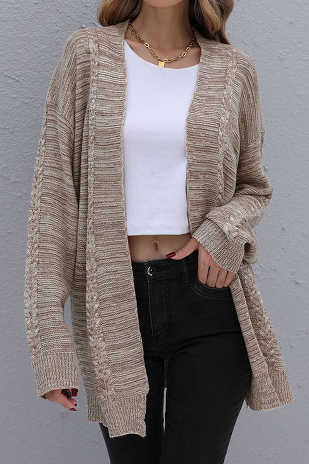 Women Elegent Solid Colored Comfy Long Sleeve Mid-Length Fashion Front Open Winter Cardigan