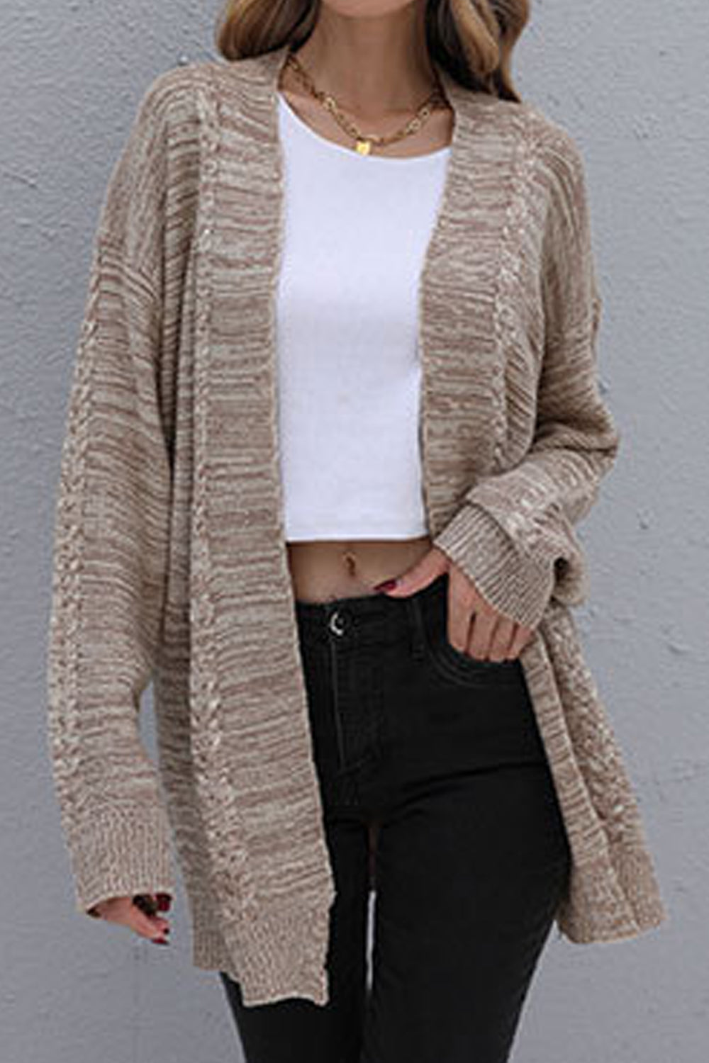 Women Elegent Solid Colored Comfy Long Sleeve Mid-Length Fashion Front Open Winter Cardigan
